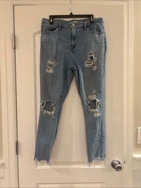 Ripped Light Blue Women's Skinny Jeans - High Stretch Fit